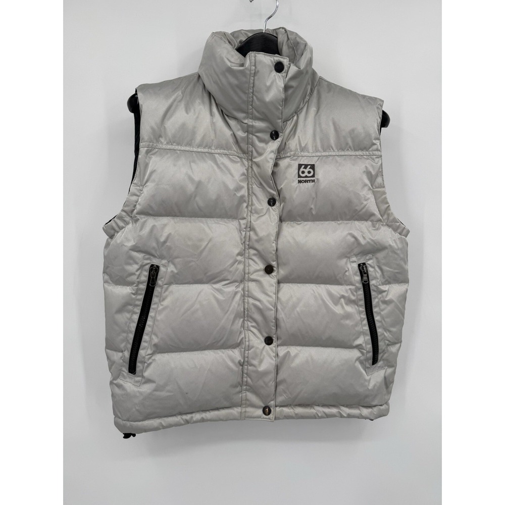 66 North Puffer Vest Silver Metallic‎ Quilted Insulated Full Zip Women's L
